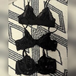 Lace Bralette Reseller Lot Bundle Set of 3 Black Dainty Feminine Lingerie Sexy